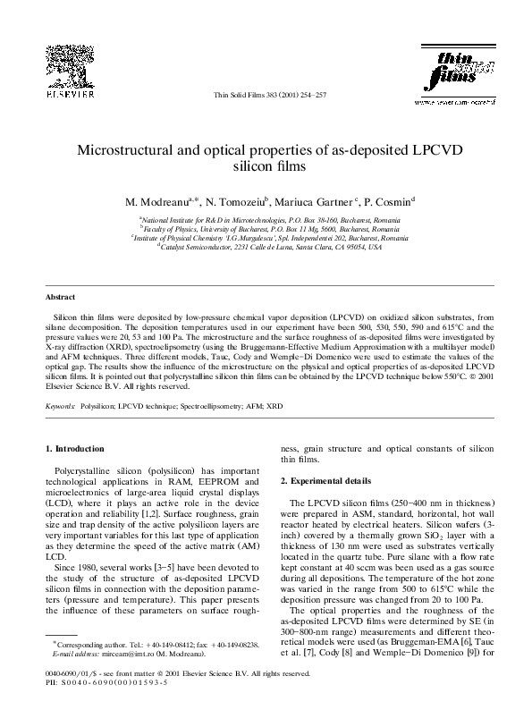 (PDF) Microstructural and optical properties of as-deposited LPCVD ...