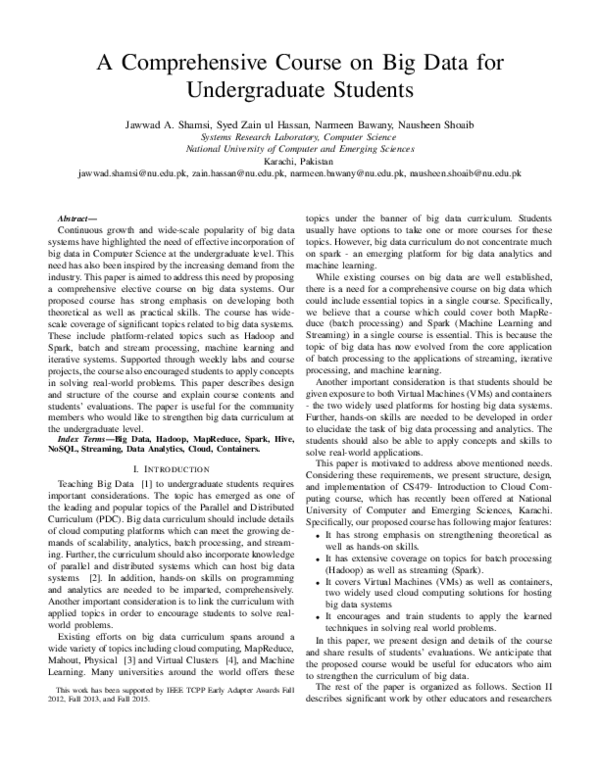 (PDF) A Comprehensive Course on Big Data for Undergraduate Students