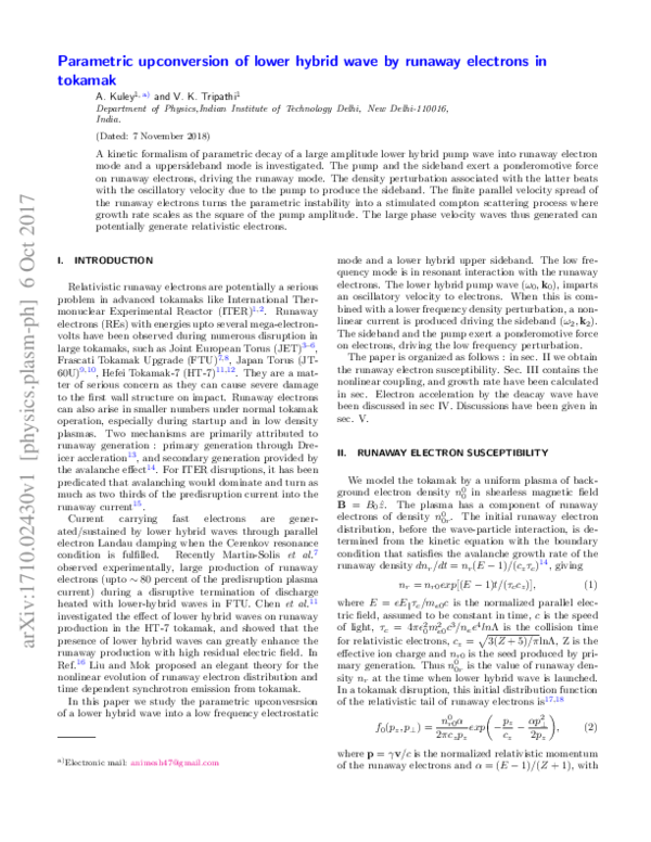 (PDF) Parametric upconversion of lower hybrid wave by runaway electrons ...