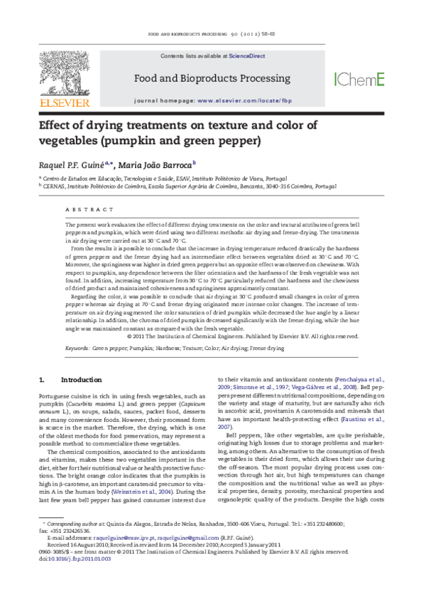 (PDF) Effect of drying treatments on texture and color of vegetables ...