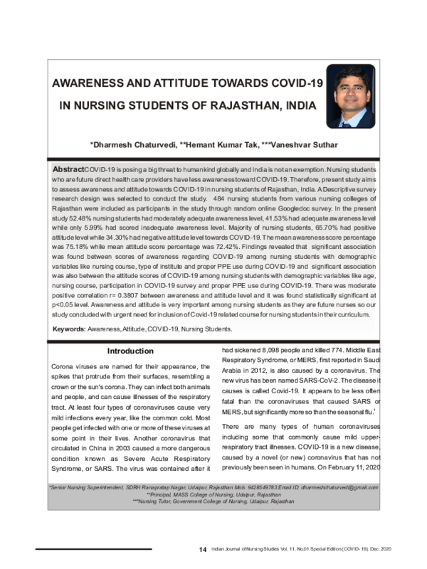 (PDF) Awareness and attitude towards COVID-19 in nursing students of ...