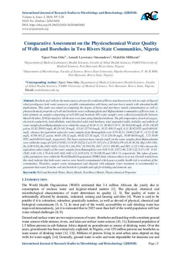 (PDF) Comparative Assessment on the Physicochemical Water Quality of ...