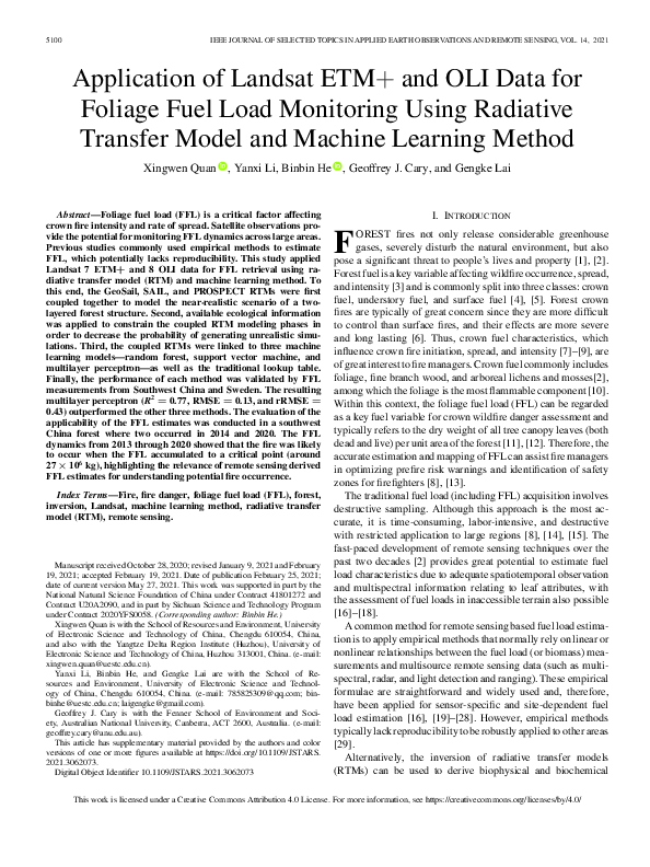(PDF) Application of Landsat ETM+ and OLI Data for Foliage Fuel Load ...