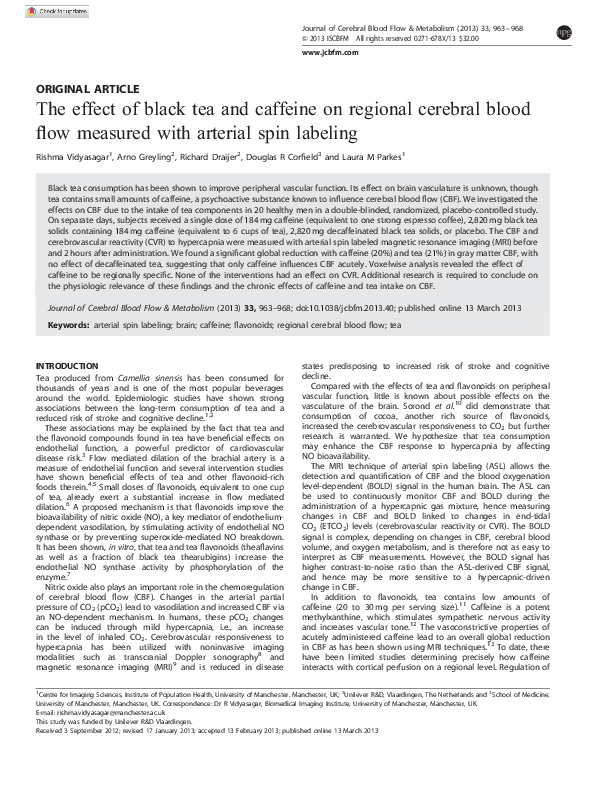 (PDF) The effect of black tea and caffeine on regional cerebral blood ...