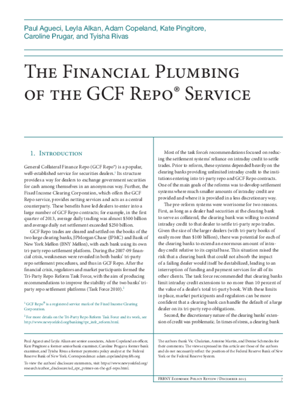 (PDF) The Financial Plumbing of the Gcf Repo® Service