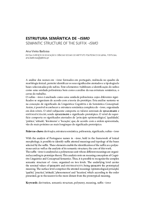 (PDF) Estrutura Semântica De -Ismo Semantic Structure of the Suffix -Ismo