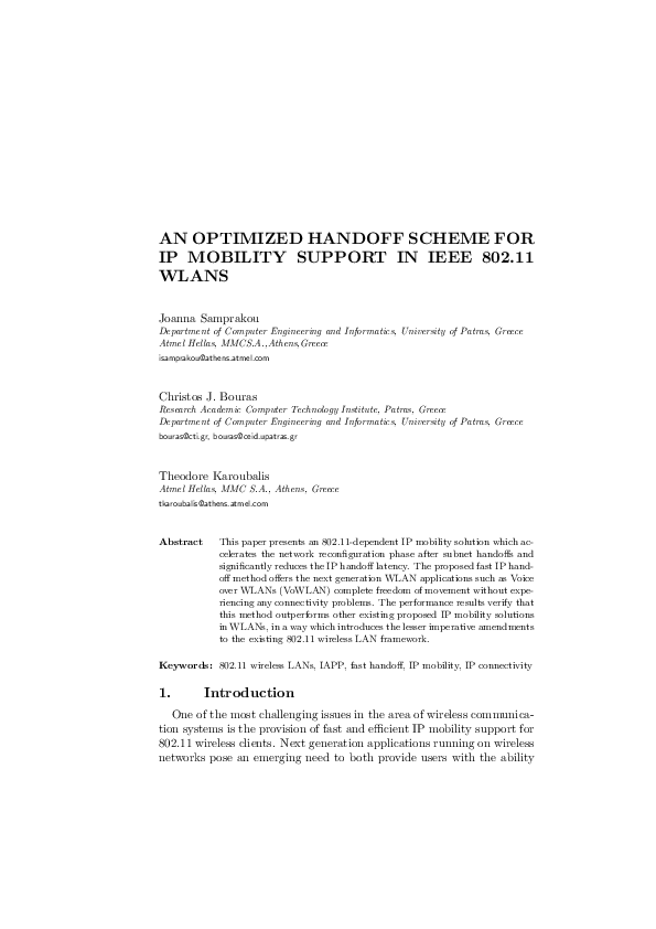 (PDF) An Optimized Handoff Scheme For IP Mobility Support In IEEE 802. ...
