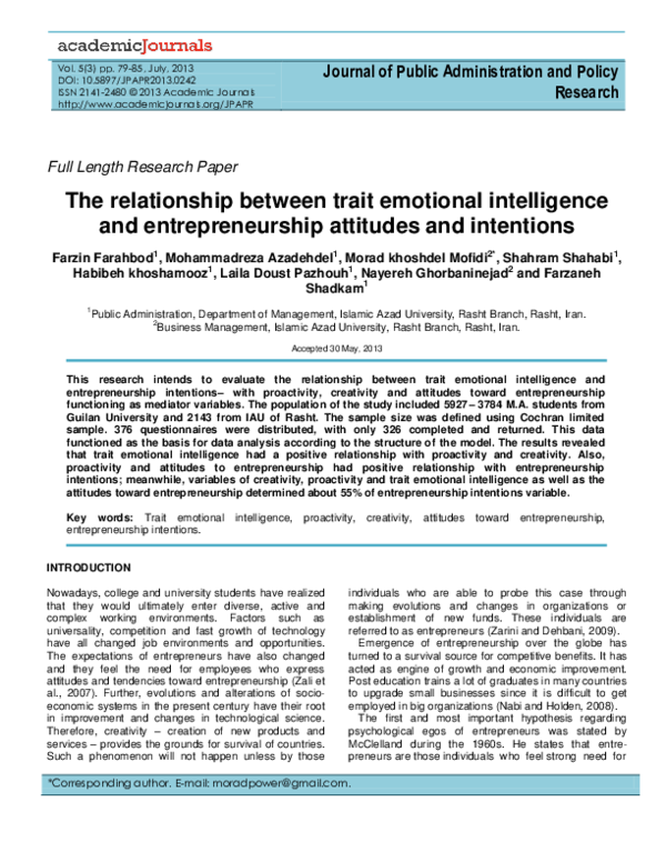(PDF) The relationship between trait emotional intelligence and ...