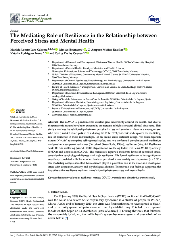 (PDF) The Mediating Role of Resilience in the Relationship between ...