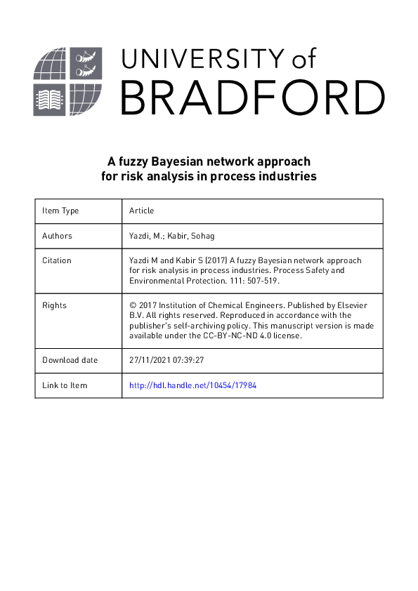 (PDF) A Fuzzy Bayesian Network approach for Risk Analysis in Process ...