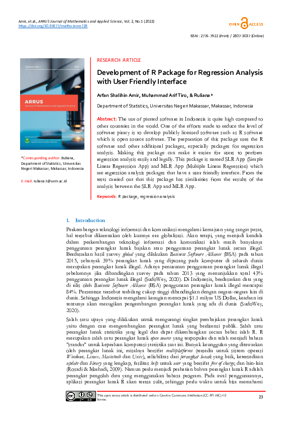 (PDF) Development of R Package for Regression Analysis with User ...