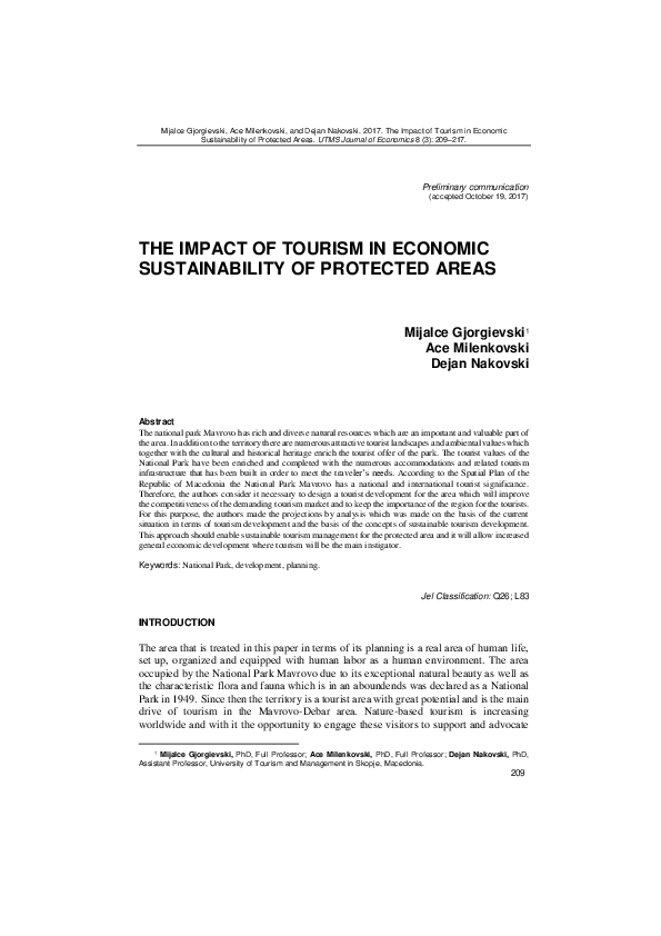 (PDF) The Impact of Tourism in Economic Sustainability of Protected Areas