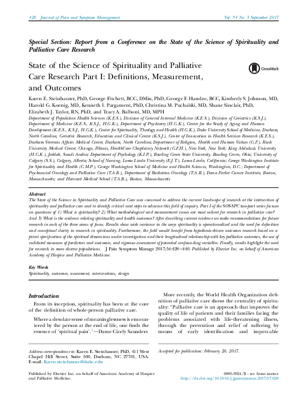 (PDF) State of the Science of Spirituality and Palliative Care Research ...