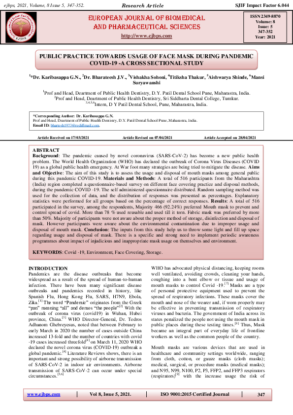 (PDF) Public Practice Towards Usage of Face Mask During Pandemic COVID ...