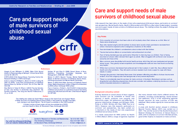 (PDF) Care and support needs of male survivors of childhood sexual abuse