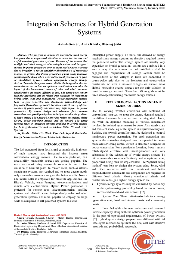 (PDF) Integration Schemes for Hybrid Generation Systems