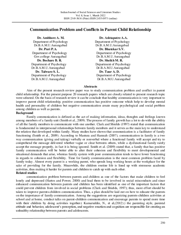 (PDF) Communication Problem and Conflicts in Parent Child Relationship