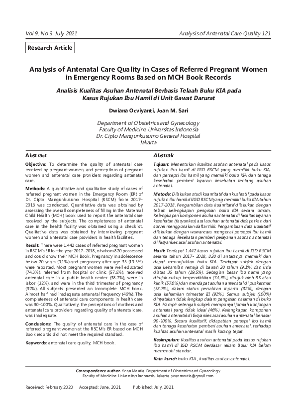(PDF) Analysis of Antenatal Care Quality in Cases of Referred Pregnant ...