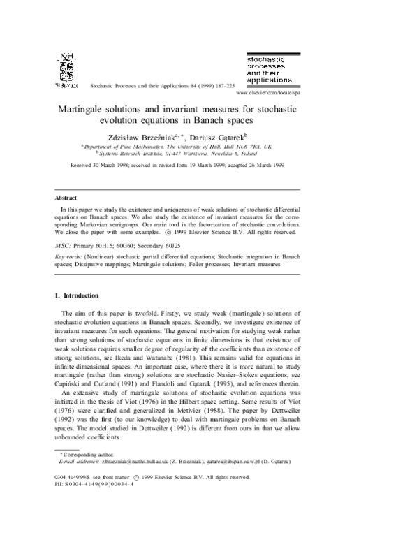 (PDF) Martingale solutions and invariant measures for stochastic ...