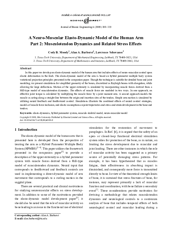 (PDF) A Neuro-Muscular Elasto-Dynamic Model of the Human Arm Part 1 ...