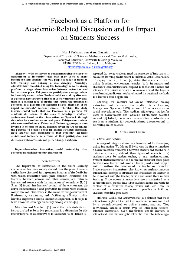 (PDF) Facebook as a platform for academic-related discussion and its ...