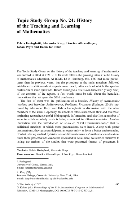 (PDF) Topic Study Group No. 24: History of the Teaching and Learning of ...