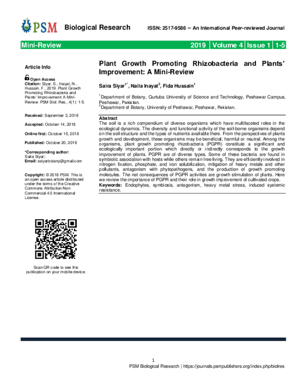 (PDF) Plant Growth Promoting Rhizobacteria and Plants’ Improvement- A ...