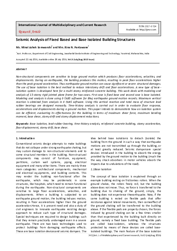(PDF) Seismic Analysis of Fixed Based and Base Isolated Building Structures