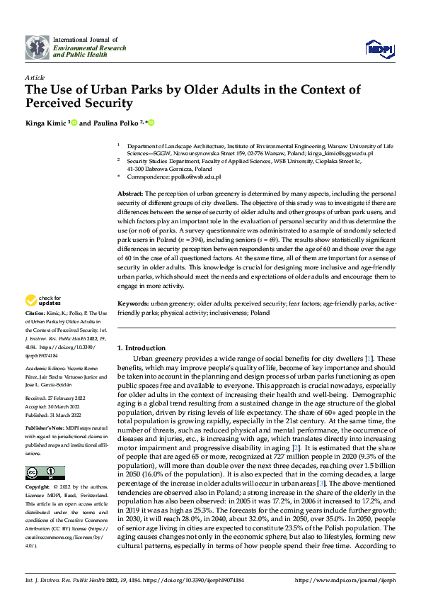 (PDF) The Use of Urban Parks by Older Adults in the Context of ...