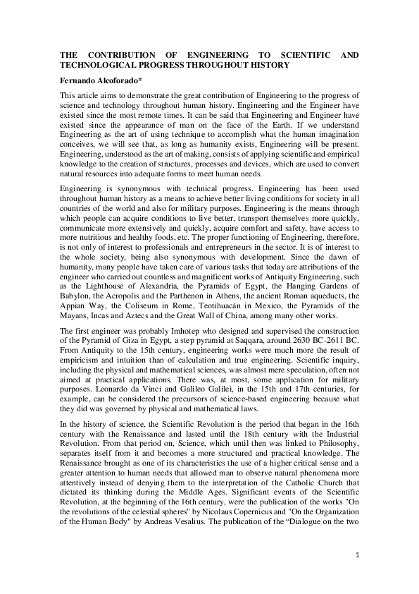 (PDF) THE CONTRIBUTION OF ENGINEERING TO SCIENTIFIC AND TECHNOLOGICAL ...