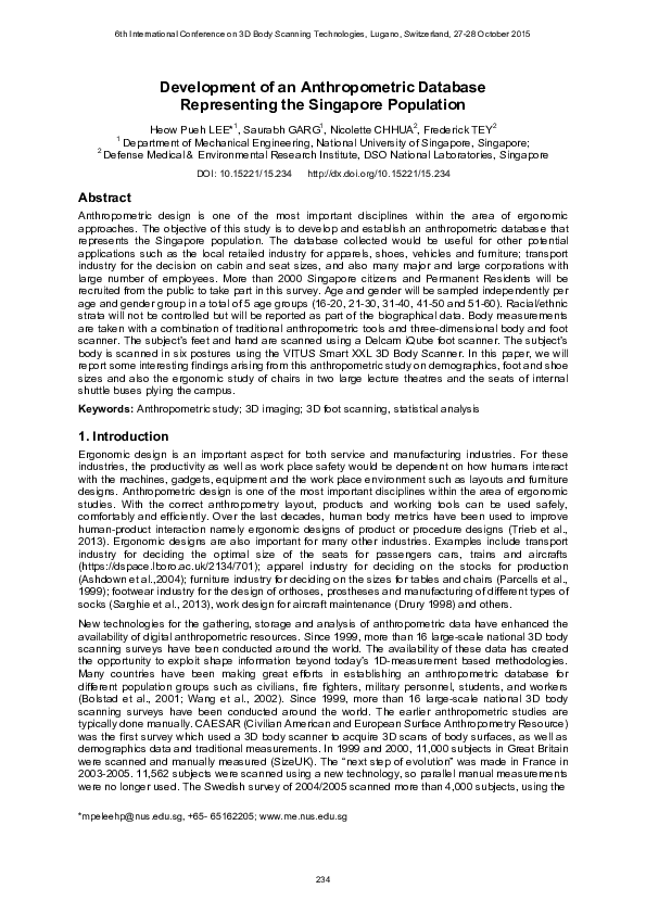 (PDF) Development of an Anthropometric Database Representing the ...