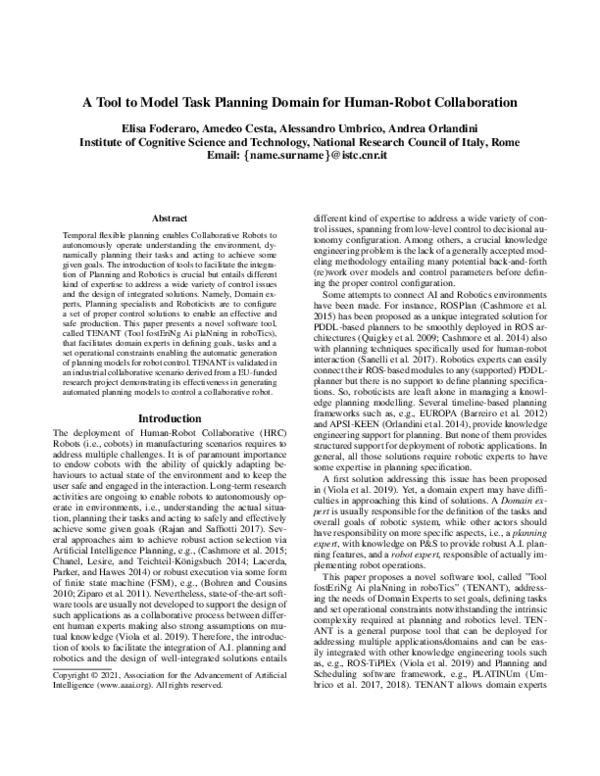(PDF) A Tool to Model Task Planning Domain for Human-Robot Collaboration