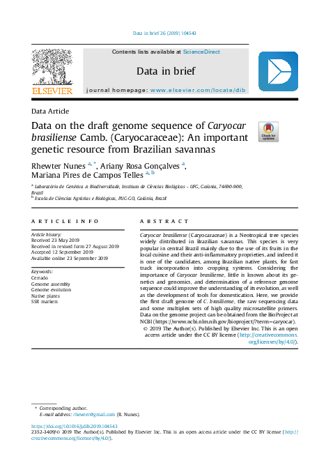 (PDF) Data on the draft genome sequence of Caryocar brasiliense Camb ...