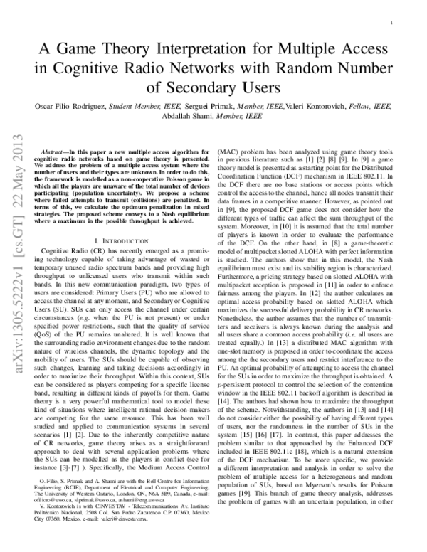 (PDF) A Game Theory Interpretation for Multiple Access in Cognitive ...