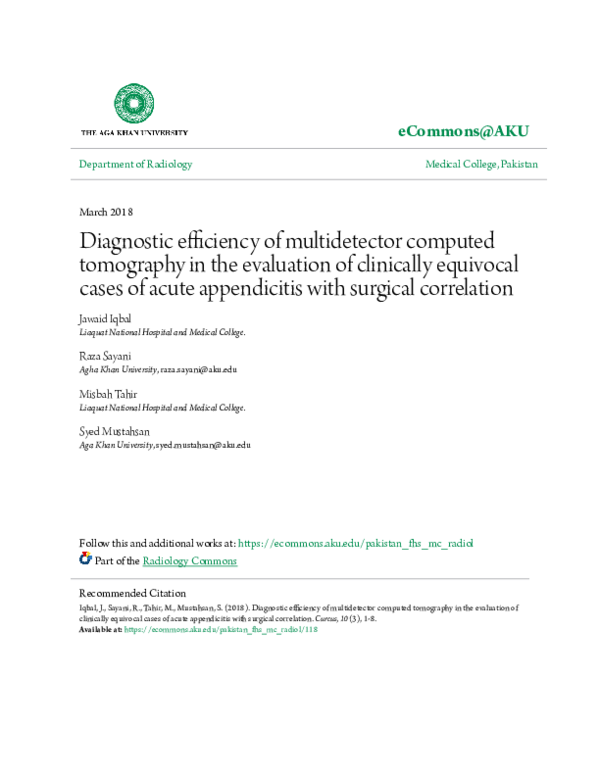 (PDF) Diagnostic Efficiency of Multidetector Computed Tomography With ...