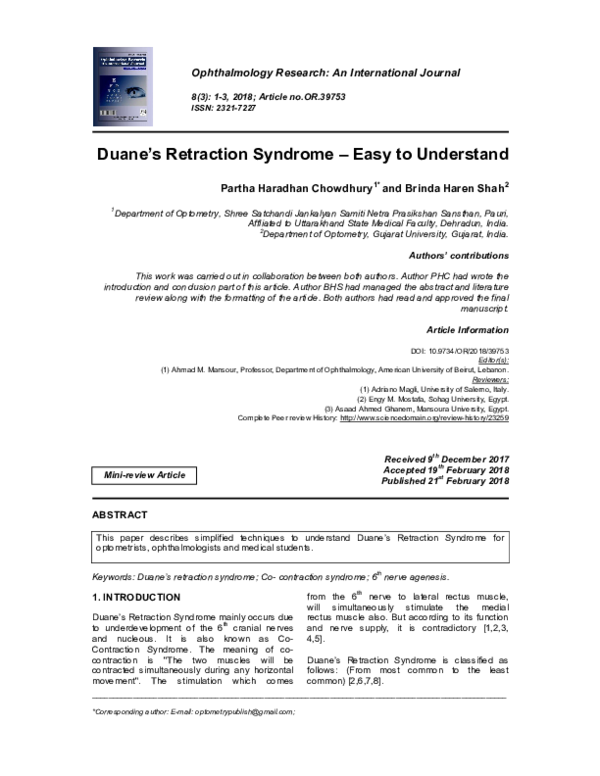 (PDF) Duane’s Retraction Syndrome Easy to Understand Brinda Shah