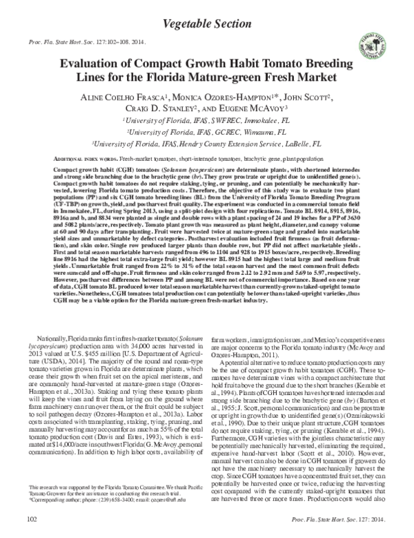 (PDF) Evaluation of compact growth habit tomato breeding lines for the ...