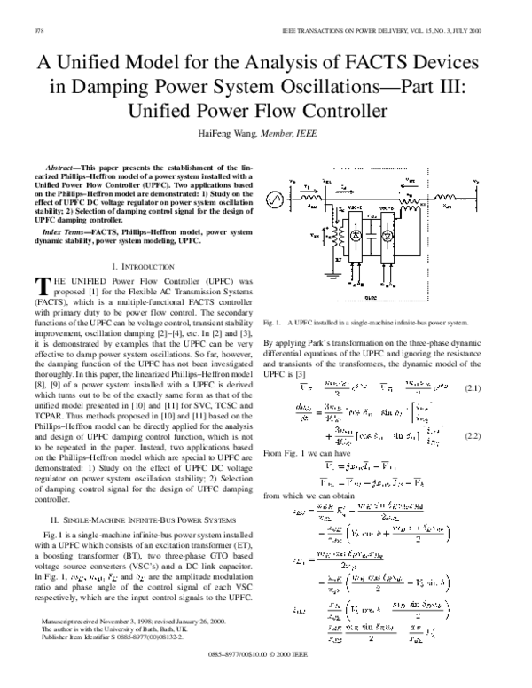 (PDF) A unified model for the analysis of FACTS devices in damping power system oscillations. II