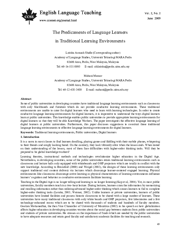 (PDF) The Predicaments of Language Learners in Traditional Learning ...