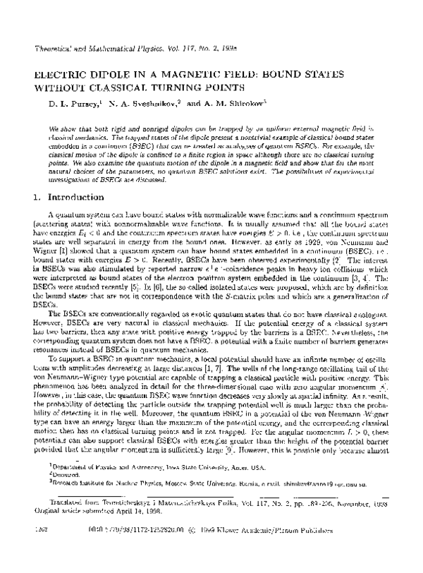 (PDF) Electric dipole in a magnetic field: Bound states without ...