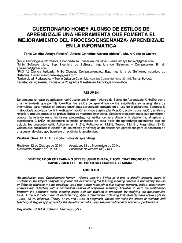 (PDF) Cuestionario Honey Alonso de estilos de aprendizaje una ...