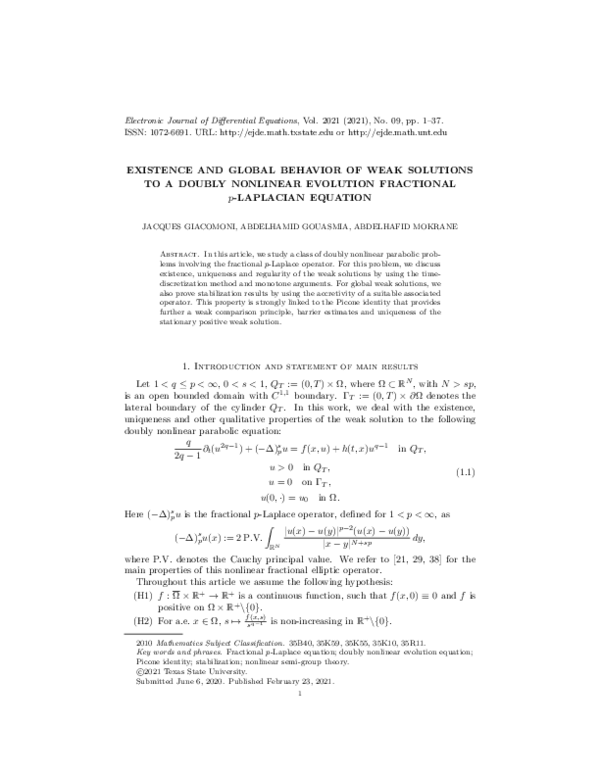 (PDF) EXISTENCE AND GLOBAL BEHAVIOR OF WEAK SOLUTIONS TO A DOUBLY ...