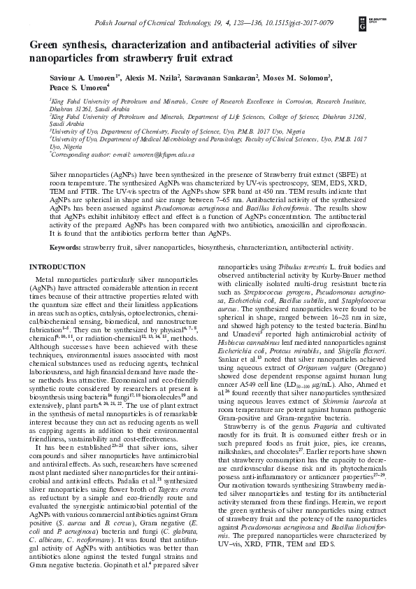 (PDF) Green synthesis, characterization and antibacterial activities of ...