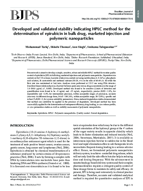 (PDF) Developed and validated stability indicating HPLC method for the ...