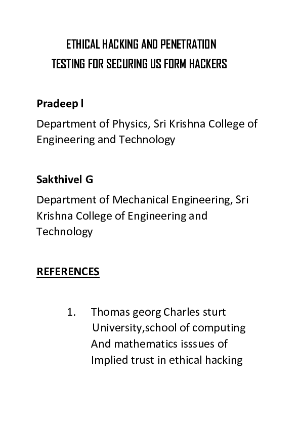 (PDF) ETHICAL HACKING AND PENETRATION TESTING FOR SECURING US FORM HACKERS