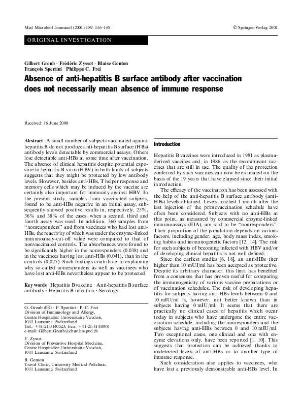 (PDF) Absence of anti-hepatitis B surface antibody after vaccination ...