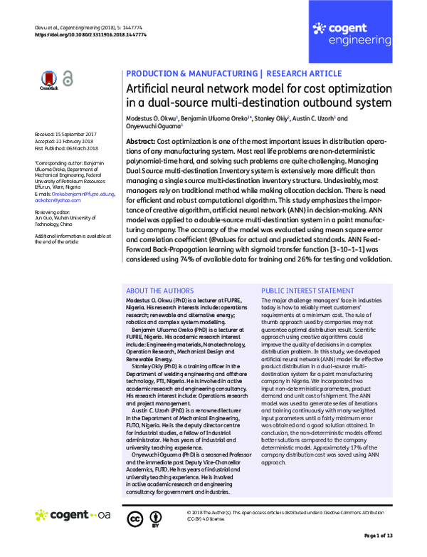 (PDF) Artificial neural network model for cost optimization in a dual ...