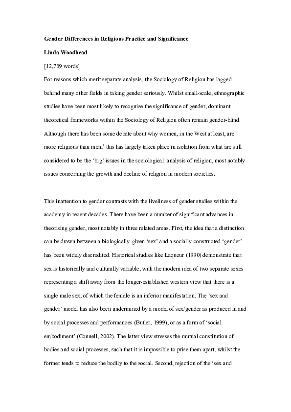 (DOC) Gender Differences in Religious Practice and Significance