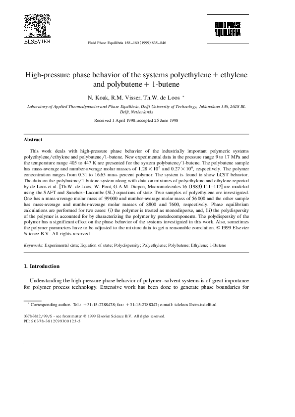 (PDF) High-pressure phase behavior of the systems polyethylene+ethylene ...