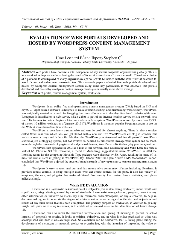 (PDF) Evaluation of Web Portals Developed and Hosted By Wordpress ...